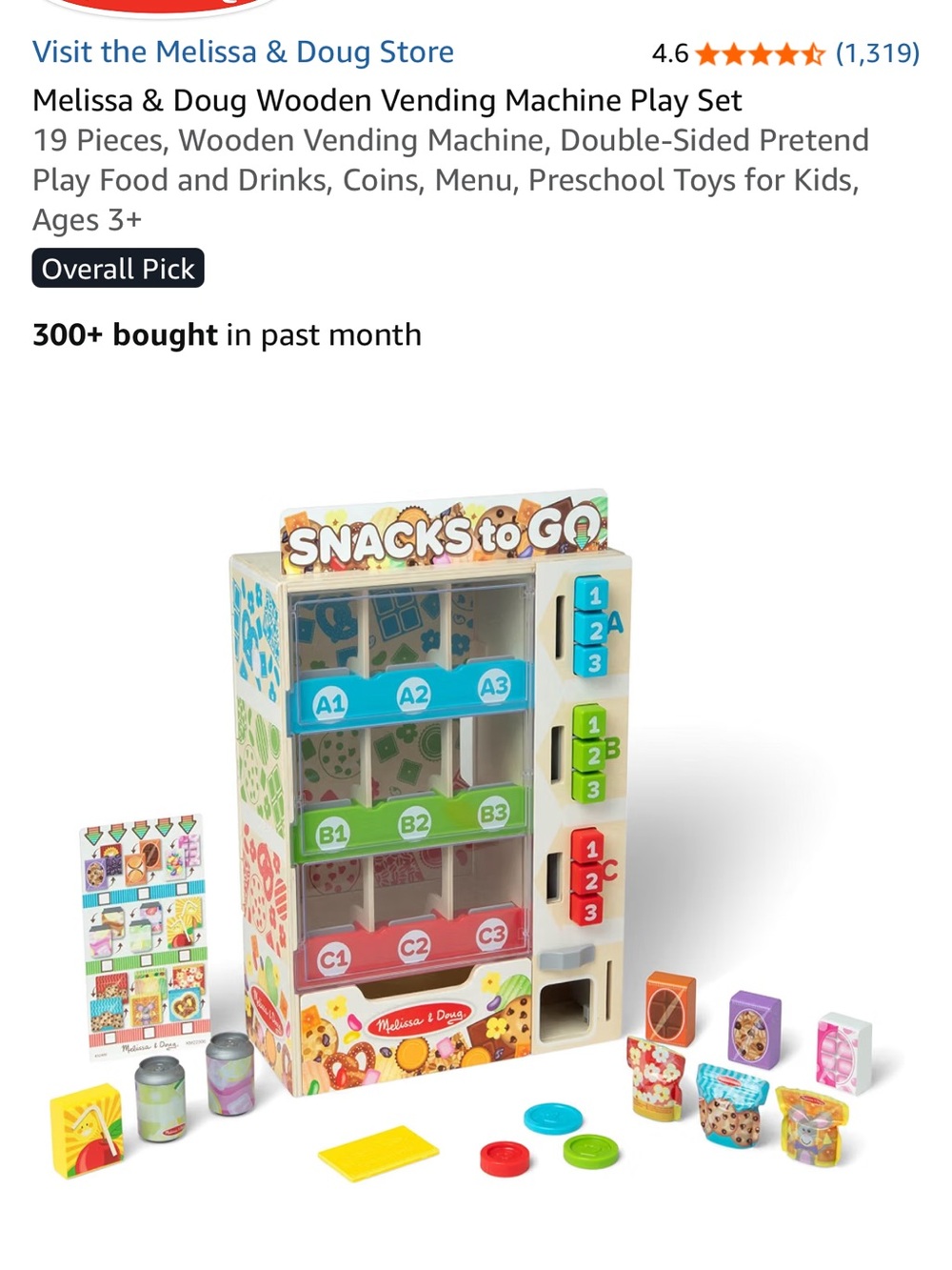 Melissa & Doug Wooden Snack Vending Machine Toy - GUC